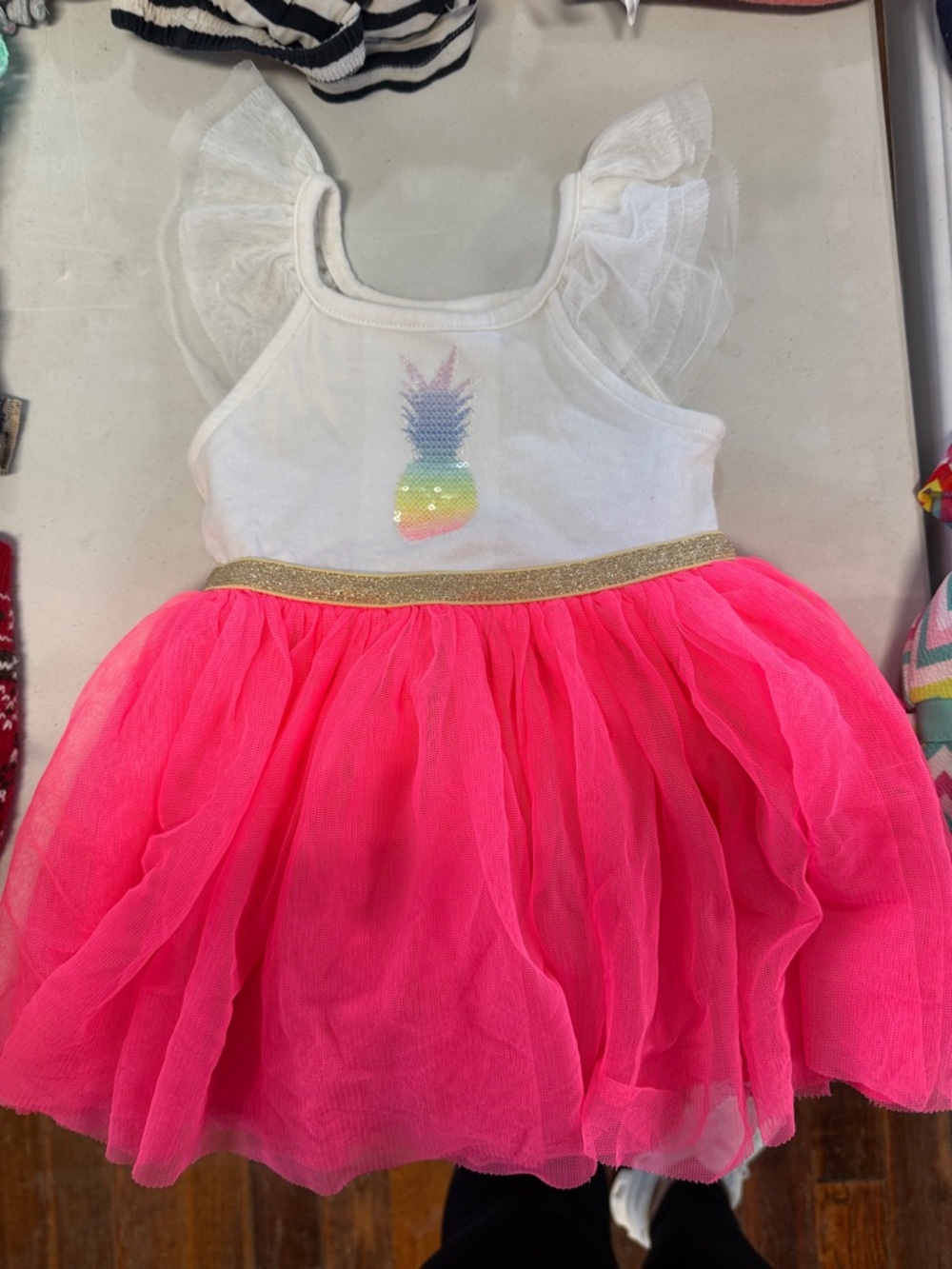 White & Hot Pink Tulle Pineapple Dress for Girls